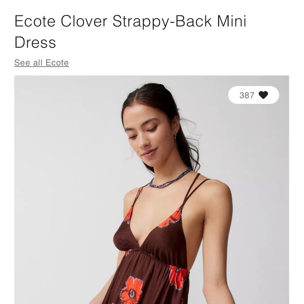 NWT- Ecote Clover Strappy-Back Mini Dress / Urban Outfitters SZ:M